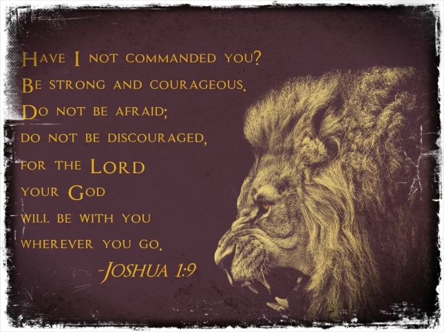 Roaring lion with Bible scripture, 